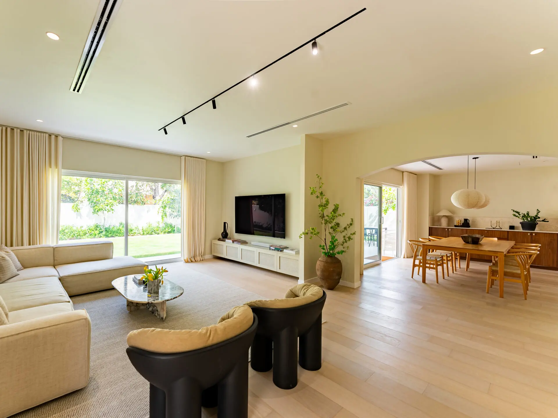 Wide-angle luxury living room — cinematic interior photography Dubai