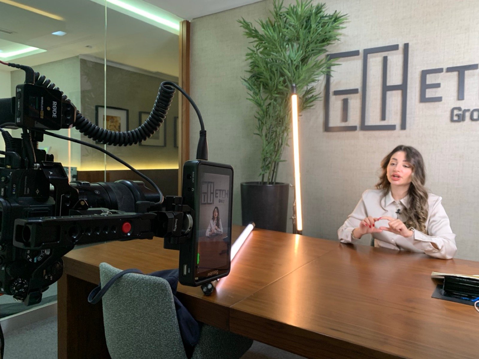CEMA camera and monitor filming a speaker at ETCH Group's office in Dubai